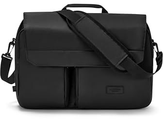 LARKSON Bolsa para Portátil de 16 Pulgadas Negro - Emil - Messenger Bag para Trabajo, Negocios y Viajes - Crossbody Bag con Correa para Trolley - Bolsa de Hombro Mensajero Hombre - Repelente al Agua