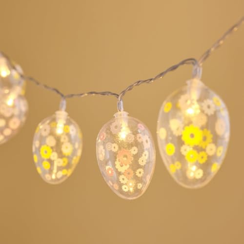 Lights4fun Ostereier-Lichterkette | 10 warmweiße LEDs | mit 6h Timer | Batteriebetrieben | Deko Ostern Frühjahr für Tisch & Wohnbereich | 150 cm