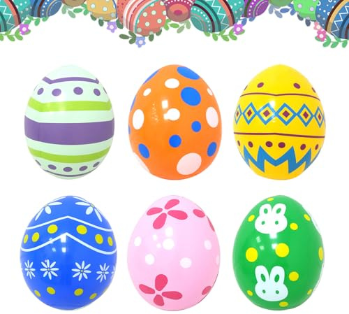 6 Pcs Inflatable Easter Eggs Decorations,Large Outdoor Colorful Eggs Bunny Blow Up Yard Ornaments,Easter Egg Pendants,for Easters Patios, Lawns, Gardens And Party Decorations