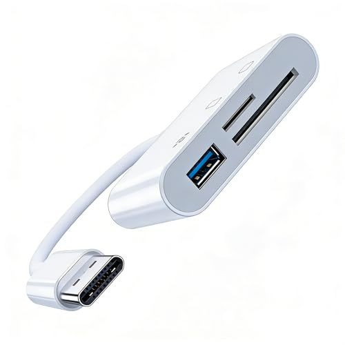 USB C SD Card Reader 3 in 1 Card Viewer Reader USB-C to Micro SD & SD Dual Slot and USB Port TF Memory Card Reader Adapter Plug and Play Camera Card Viewer Photography Memory Card Adapter