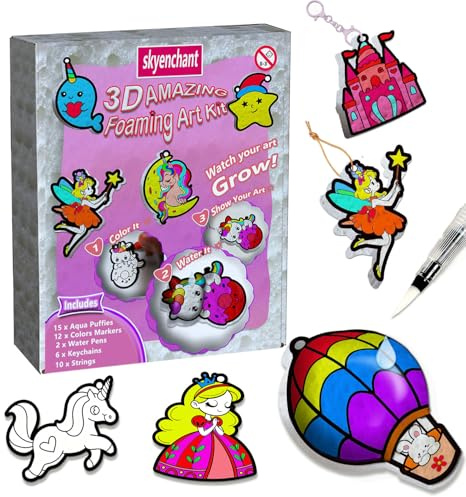 JRD&BS WINL 3D-Kunstset für Kinder: Aqua-Aufschäum Süße Prinzessinnen & Einhörner, Malsets für Kinder, DIY-Bastelaktivität für 4-10-Jährige, Geschenk für Mädchen & Jungen (Prinzessinen)