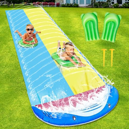 RNPKZ 480 x 140 cm Wasserrutsche Garten für Kinder, Wasserrutsche Kinder Draußen, Wasserrutsche Aufblasbare mit 2 Bodyboards, Wasserspielzeug mit Eingebautem Sprinkler für Kinder, Erwachsene, Outdoor