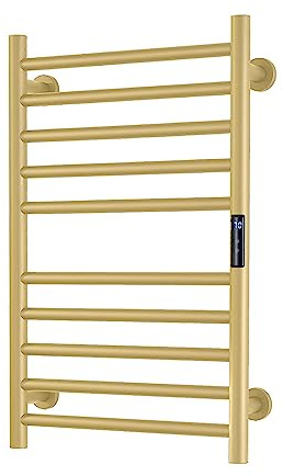 RJYYYDS Heated Towel Rail, Digital Display Towel Warmer Gold Radiator Towel Rail 10 Bar Electric Towel Rail Timer Stainless Steel Electric Towel Radiator Ipx4 Waterproof Bathroom