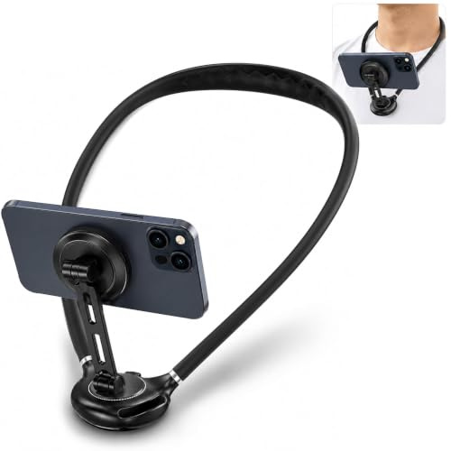 Elowen Neck Phone Holder, Magnetic Chest Mount with 360° Rotation | Hands-free POV filming with safety lanyard and strap, fits most non-folding phones up to 6.9 inches