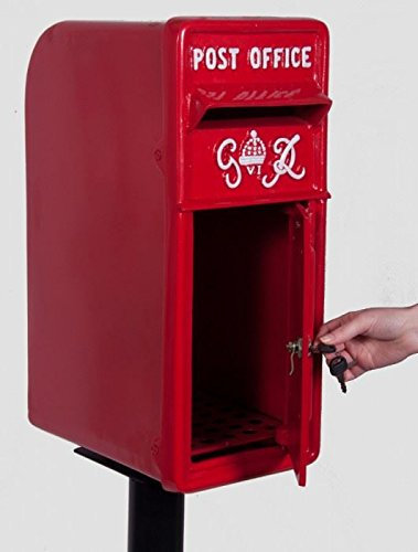 Traditional King George Rex Period Regal Post Box - Red with White Text - with Column/Stand