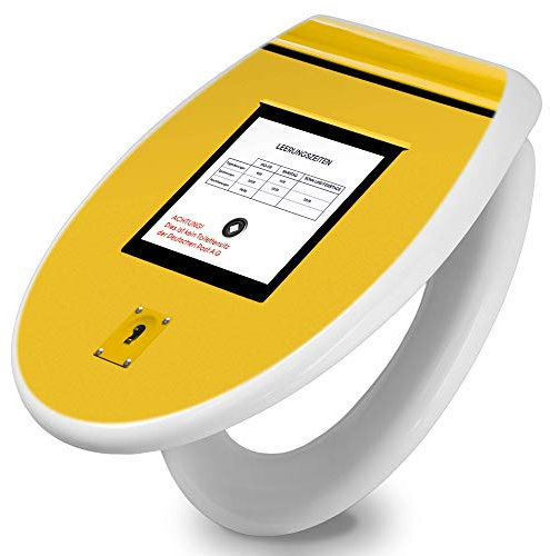 banjado Toilettendeckel mit Absenkautomatik 44,5x37cm / WC Brille Soft Close/hygienischer Toilettendeckel/Klodeckel Duroplast Edelstahl Scharniere einfache Montage/Motiv Briefkasten Gelb