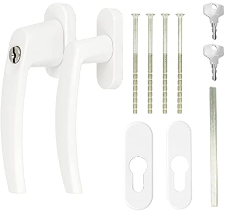 Alu Terrassentürgriff Balkontürgriff Paar mit Rosette - Weiss RAL9016 - abschließbar