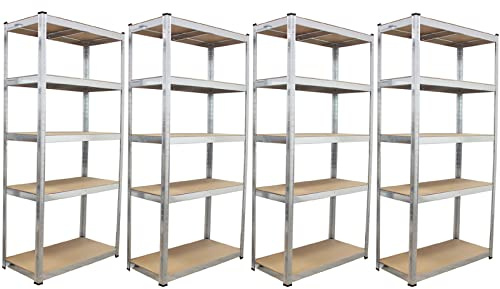 Baumarktplus 4er Set Schwerlastregal Traglast bis 875kg 180x90x40cm verzinkt Stärke 0,67mm 5 Böden Werkstattregal Regal Lagerregal Steckregal Kellerregal (4 Stück)