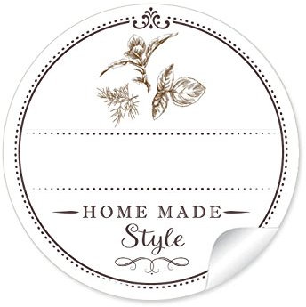 48 STICKER: Edle Gewürzetiketten für die Küche: Küchenkräuter Home Made Style mit Freitextfeld für Gewürze (A4 Bogen) • Format 4 cm, rund, matt für Glasflaschen und Gewürzgläser