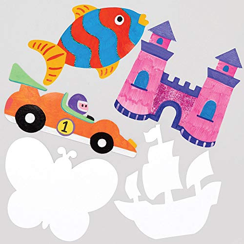 Baker Ross AT929 Blanko-Karten, Schablonen, verschiedene Motive, 30 Stück, Blanko-Karten für Kinder zum Gestalten und Dekorieren, ideal für Schularbeiten, Heimaktivitäten und Bastelgruppenprojekte
