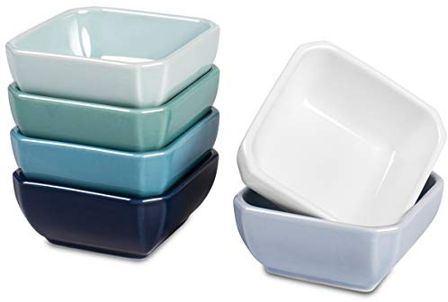 DELLING 3 Oz Ceramic Dip Bowls Set of 6 Colorful, Porcelain Dipping Sauce Cups - Small Bowls for Soy Sauce Ketchup BBQ Condiment, Stackable Dishwasher Microwave Safe