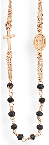 AMEN Halskette Rosenkranz Damen Silber 925 schwarze Kristalle CRORN3, Sterling Silber Kristall Aus Sterlingsilber Kristallglas Rosa, Silberfarben