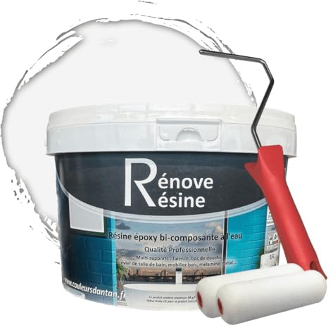 COULEURS D ANTAN Peinture Résine multisupport Intérieur pour Faïence, Carrelage, Douche, Baignoire 5m² - RAL 9003 Blanc de sécurité + Kit d'application OFFERT