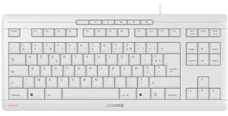 CHERRY Stream Keyboard TKL, Clavier Filaire sans pavé numérique, Disposition française (AZERTY), Frappe silencieuse, Sensation de Frappe Unique, Blanc grisé