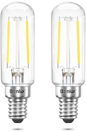 Bonlux Cooker Hood Bulbs, 4W E14 Extractor Fan Light Bulb, T25 Tubular Filament Bulb SES LED Appliance Lamp 40W Incandescent Replacement Small Edison Screw Bulb Cool White 6000K (2-Pack)