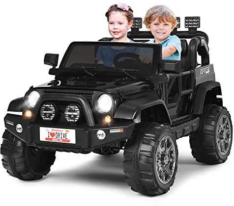DREAMADE Elektroauto für Kinder, 2-Sitzer Kinder Elektroauto mit 2,4 Ghz Fernbedienung & LED-Licht & Musik & USB, 12V Elektrofahrzeuge für Kinder ab 3 Jahre (Schwarz)