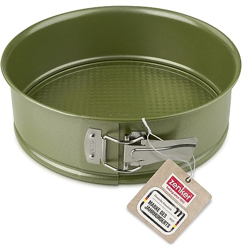 Zenker Stampo Tortiera Apribile a 1 Fondo con Cerniera Ø24 cm, in Acciaio Carbon Steel Rivestimento Antiaderente in Cera di Carnauba, Colore Verde Oliva, Linea Green Vision