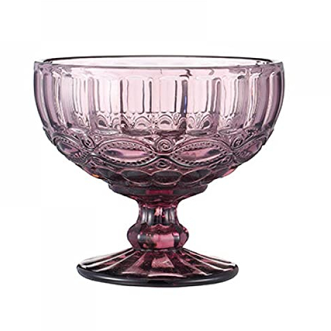 Gaolinci Vintage Line Embossed Glass Footed Dessert Bowl Ice Cream Bowl Trifle Bowl Salad Bowl Candy Cake Bowl for Home Party Wedding 10 Oz