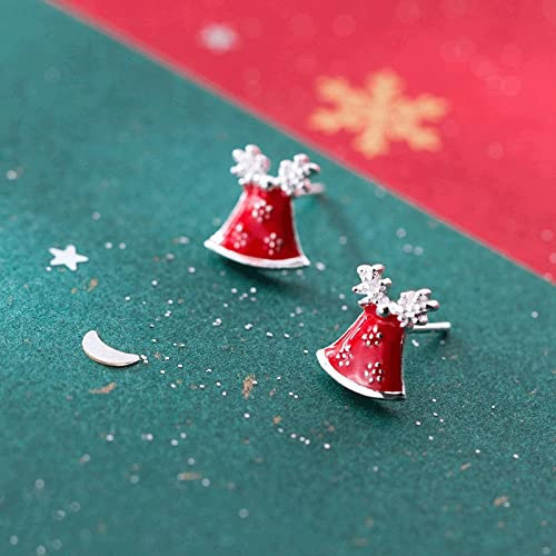 Schmuck Damen, S925 Sterling Silber Rote Weihnachtsglocke Mit Zirkonia Hypoallergen Ohrstecker Ohrringe Ohrhänger Weihnachtsschmuck Für Damen Herren Mädchen Hochzeit Freunde Mutter Festival Gesc