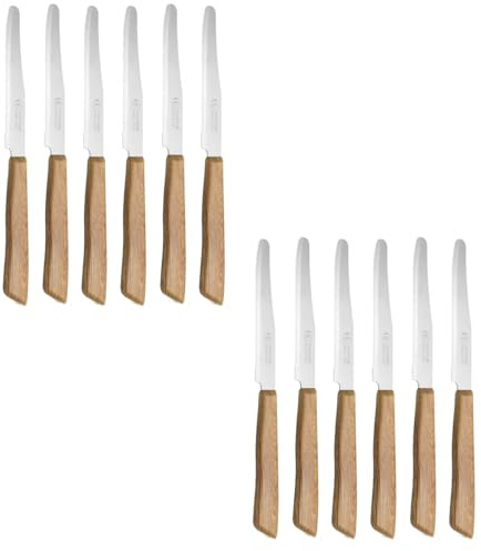 cosedacasa Coltello da tavola set 12 manico effetto legno lama acciaio inox seghettata per bar pub ristoranti tavola casa-beige