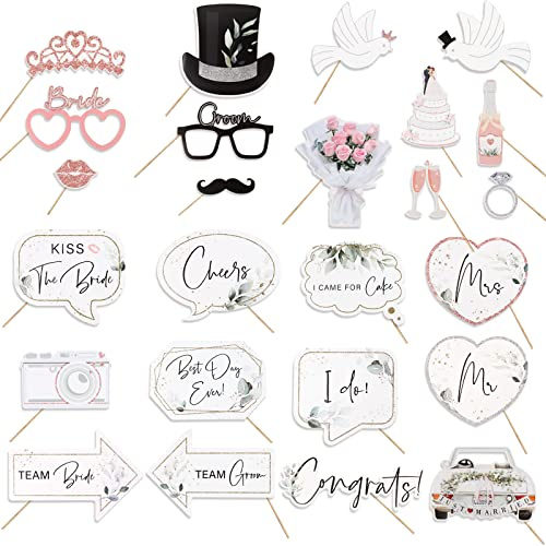 25 Stück JGA Fotobox Accessoires Foto Requisiten Hochzeit Junggesellenabschied Frauen Grün Rosagold Team Bride Photobooth für Brautparty Bachelorette Party Deko (A)