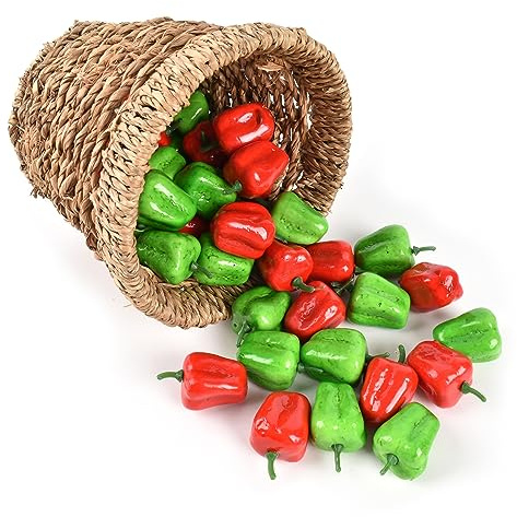 HUIANER Mini Artificial Pepper 40pcs Lifelike Peppers Fake Bell Pepper Simulation Green Red Peppers Artificial Vegetable for Home Kitchen DIY Crafts Decoration, 5cm