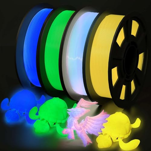YOUSU Glow in the Dark PLA Filament 1.75mm,leuchtet im Dunkeln,3D Printer Filament 1 kg (2.2 lbs), PLA Blau grün gelber Regenbogen 4x250g set