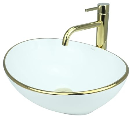 GTM Design Aufsatzwaschbecken Glanz Modern Waschbecken ohne Hahnloch - Elegant Aufsatzwaschbecken Oval für Badezimmer und Gäste WC - nur Bad Waschbecken - Modell 7