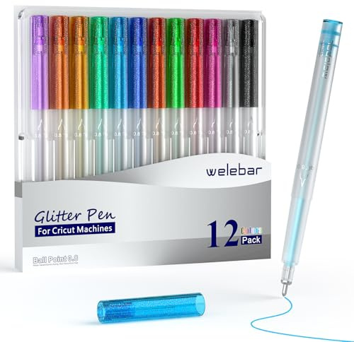 Welebar Glitter Gelstifte für Cricut Maker 3/Maker 4/Explore 3/Explore 4/Air 2, Set mit 12 Assorted Farben, 0,8 Glitzerstifte für Schreiben und Zeichnen, Kompatibel mit Cricut Schneidemaschine