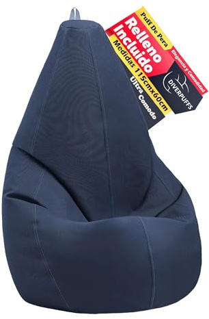Diverpuff Puff Pera XL Azul Marino con Relleno Incluido Súper Cómodo Ideal para Adultos y Niños Asiento Ergonómico para Leer Jugar o Descansar en Casa Diseño para Salón Dormitorio Interior Exterior