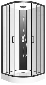 Vente-unique-Cabina de ducha cuarto de círculo - Altura ajustable - Ancho 80 x 80 x Alt. 213/232 cm - Negro y blanco - ROVATA