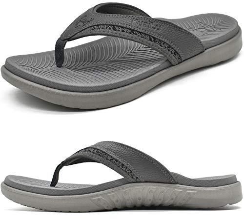 KuaiLu Flip Flops män bekväma tåavskiljare sandaler för män med plantar fasciit halkfri sport gummifotbädd sommar strand/pool badtofflor EU 40–49, GRÅ, 44 EU