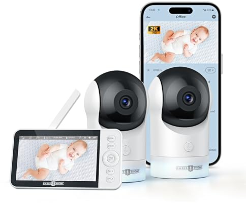 PARIS RHÔNE Babyphone mit 2 Kameras, 5 WiFi Babyphone mit APP, 2K UHD, Nachtlicht, Bewegungs-/Schreierkennung, Temperatur- und Luftfeuchtigkeitsüberwachung, Schlaflied