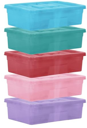 simpa 5PC Assorted Colour 32L Underbed Storage Box Set: Red, Blue, Pink, Teal & Purple