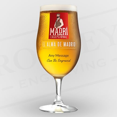 Personalised Madri Excepcional Glass Pint Beer Lager Glass Engraved with Any Message or Name | Gift for Birthday, Father's Day, Anniversary