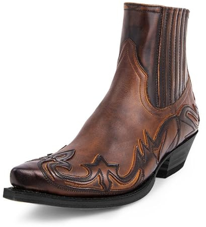 LXURY Botas De Caballero Para Hombre, Botas De Vaquero Occidentales Bordadas, Botas Con Estampado De Retazos De Cuero De Pu Con Punta Puntiaguda, Para Granjas Al Aire Libre,Marrón,42