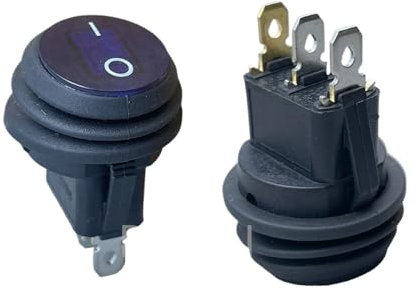 1 bouton étanche avec interrupteur à bascule lumineux 12 V 220 V, ouverture 20 mm, interrupteurs à pointeau ronds à 3 broches en forme de bateau argenté(Blue 3pin,220V)