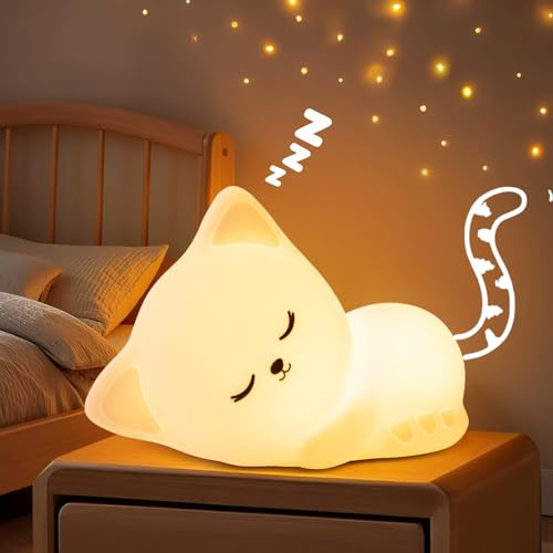 One Fire Nachtlicht Kinder Nachtlicht Baby, 16 Farben+Stilllicht Dimmbar Nachttischlampe Kinder,USB Wiederaufladbar Katzen Deko, Nachtlampe Kinderzimmer Mädchen