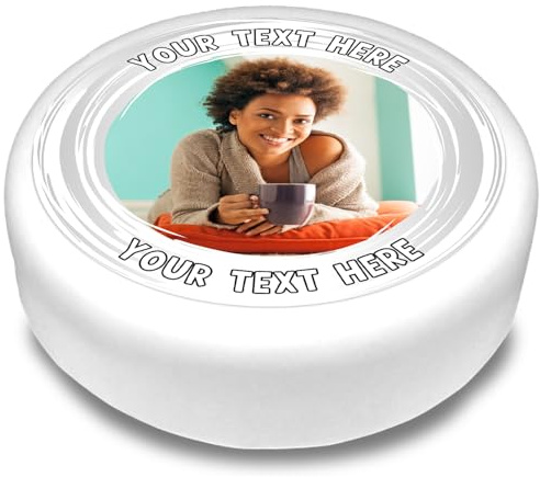 Cakeshop Round Personalised Edible Cake Topper With White Border & Text | Custom Image & Text | For Birthdays & Celebrations | Multiple Shapes & Sizes | Icing & Wafer Paper Options
