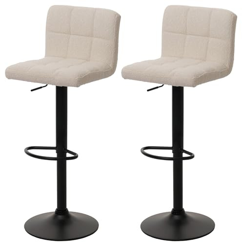 Mendler 2er-Set Barhocker HWC-G87 Stoff Boucle (450g/m²) FSC® - Creme-beige | Tresenhocker, Barstuhl, höhenverstellbar drehbar
