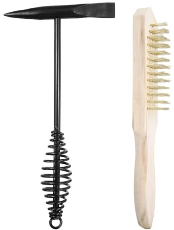 sourcing map 2pcs Welding Chipping Hammer 11.3 Slag Hammer with Coil Spring Handle 10.6 Welding Steel Wire Brush Copper-Plated for Rock Pick Forged Brick