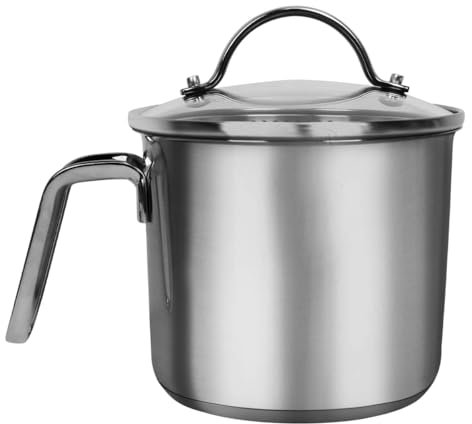 Stainless Steel Saucepan with Glass Lid, 14cm Milk Pot 1.5 Quart Stock Pot 6 Cups Burner Pot with Pour Spouts, Perfect for Milk, Sauces, Pasta, and Noodles