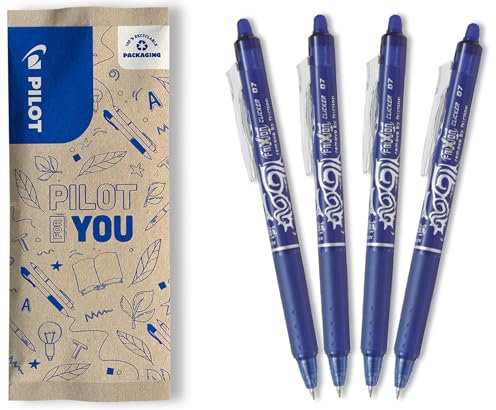 PILOT - FriXion Clicker 0.7 Set - 4 Stück: Blau - Radierbarer - Nachfüllbarer Gel-Tintenroller mit Druckmechanik und thermosensitiver Tinte - Komfortables Schreiben - Mittlere Spitze