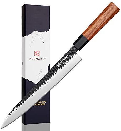 KEEMAKE Carving Knife 10 Inch - Slicing Knife with Premium High Carbon Stainless Steel Blade for Sushi, Brisket, and Turkey, Kitchen Knife Rosewood Handle, Perfect for Professional and Home Chefs