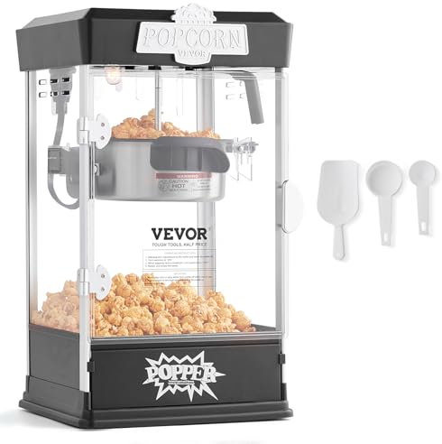 VEVOR Máquina para Hacer Palomitas de Maíz, 480 W, 4 oz, Produce 1,5 Galones por Tanda, Máquina para Hacer Palomitas de Maíz de Sobremesa, Incluye 3 Palas, Estilo Cine, Negro, 275 x 240 x 485 mm