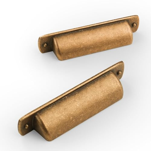 Amerdeco 10 Stück Versteckter Schrankgriffe 128mm Lochabstand Unsichtbare Möbelgriffe Antik Messing Küchengriffe Aluminium Schubladengriff Versteckter Griffe für Kleiderschrank Tür Schubladen