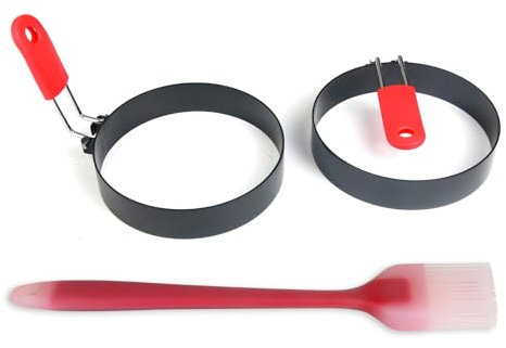 Non-Stick Egg Ring Mould Set, Black and Red, 2-Pack (2, Circular, 4 inch)