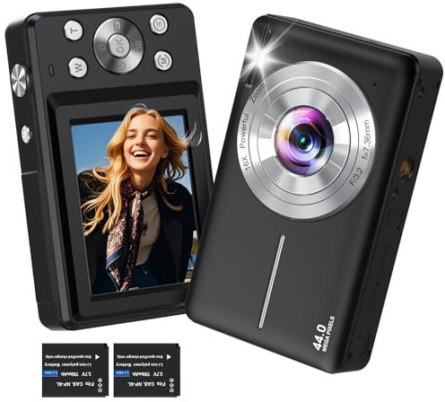 Digital Camera 44MP 1080P FHD Compact Digital Camera with 16X Digital Zoom, 2.4 IPS Screen, Anti-Shake for Teenagers Kids Beginner BLACK
