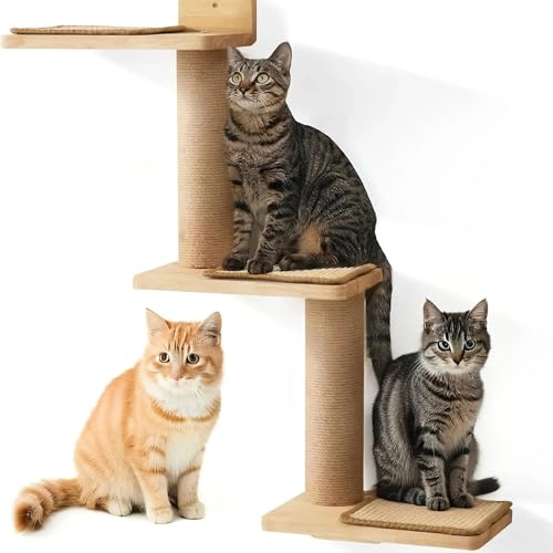 Kletterwand Katzen, 3 in 1 Kletterwand Katze 360° Drehbarer Kratzbaum Wand mit Sisalmatte, Wandmontage Katzentreppe Kratzbaum für Katzen Klettern, Kratzen, Spielen