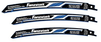Fanzwork Bi-metall Sabelsågblad uppsättning av 3 – 200 mm längd, 1,8 mm tjocklek, 14 TPI – lång livslängd, för metall, rostfritt stål, plast och trä – universell kompatibilitet